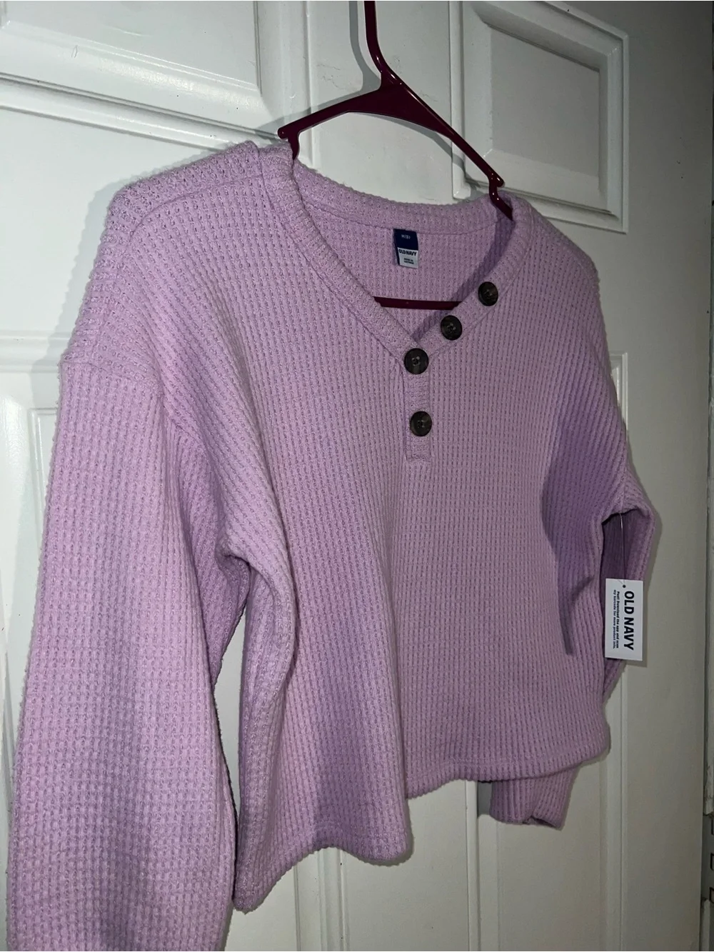Old Navy Lavender Waffle-Knit Henley Pullover Sweater